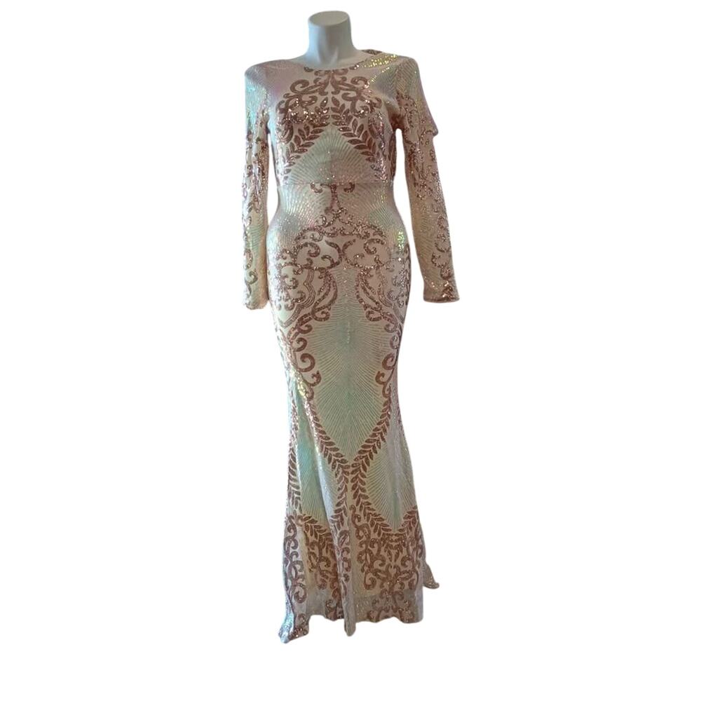 Cream and gold sequins prom dress